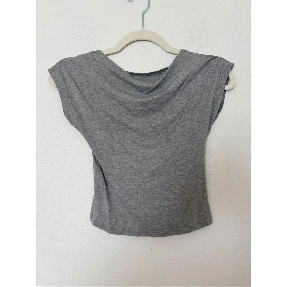 SHEIN Gray Cowl Neck Open Back Cap Sleeve Stretch Top Women’s Small S Y2K